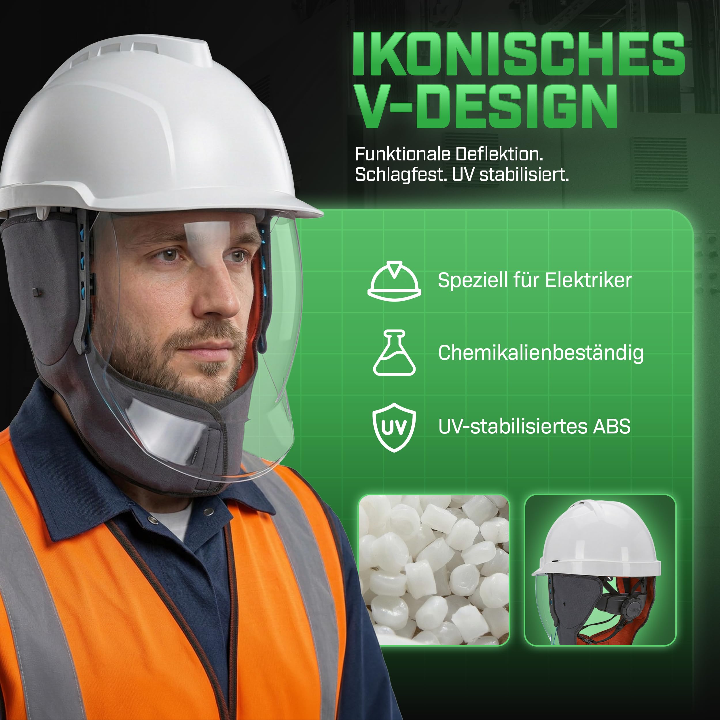 MSA V-Gard 950 Elektriker-Set - unbelüfteter Schutzhelm mit Störlichtbogen-Visier (Klasse 2) - Helm mit Hals- und Ohrklappen