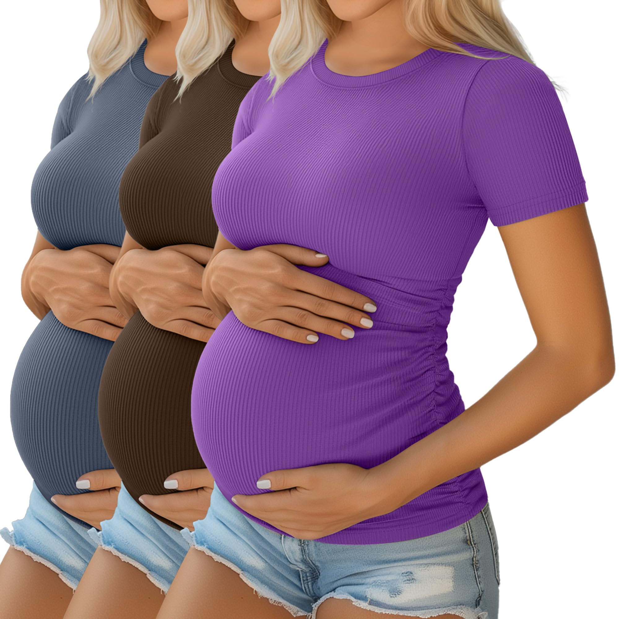 �️Ficerd 3 Pack Women's Short Sleeve Maternity Shirts, X-Large, 3-Color — fashion deal
