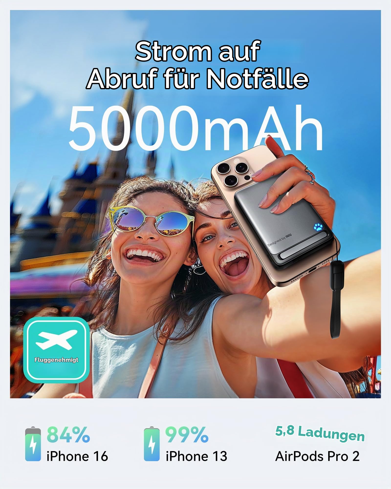 INIU 30W Magnetische Power Bank, Qi2-zertifizierte 5000mAh Externe Batterie