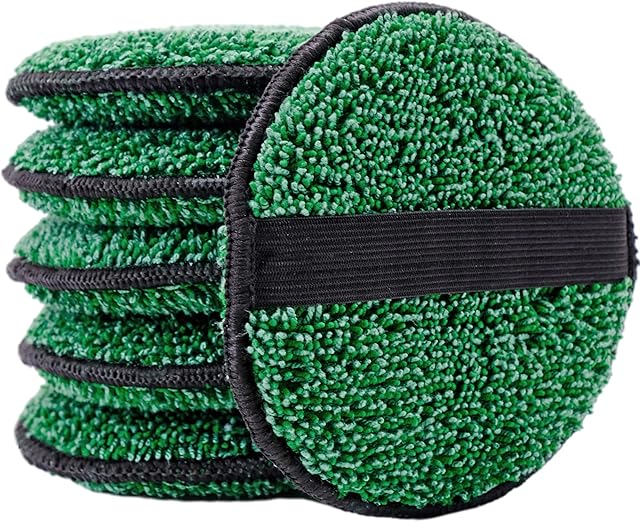POLYTE Microfibre Buffing and Cleaning Pad (6 Pack, 13 cm Round, Green)