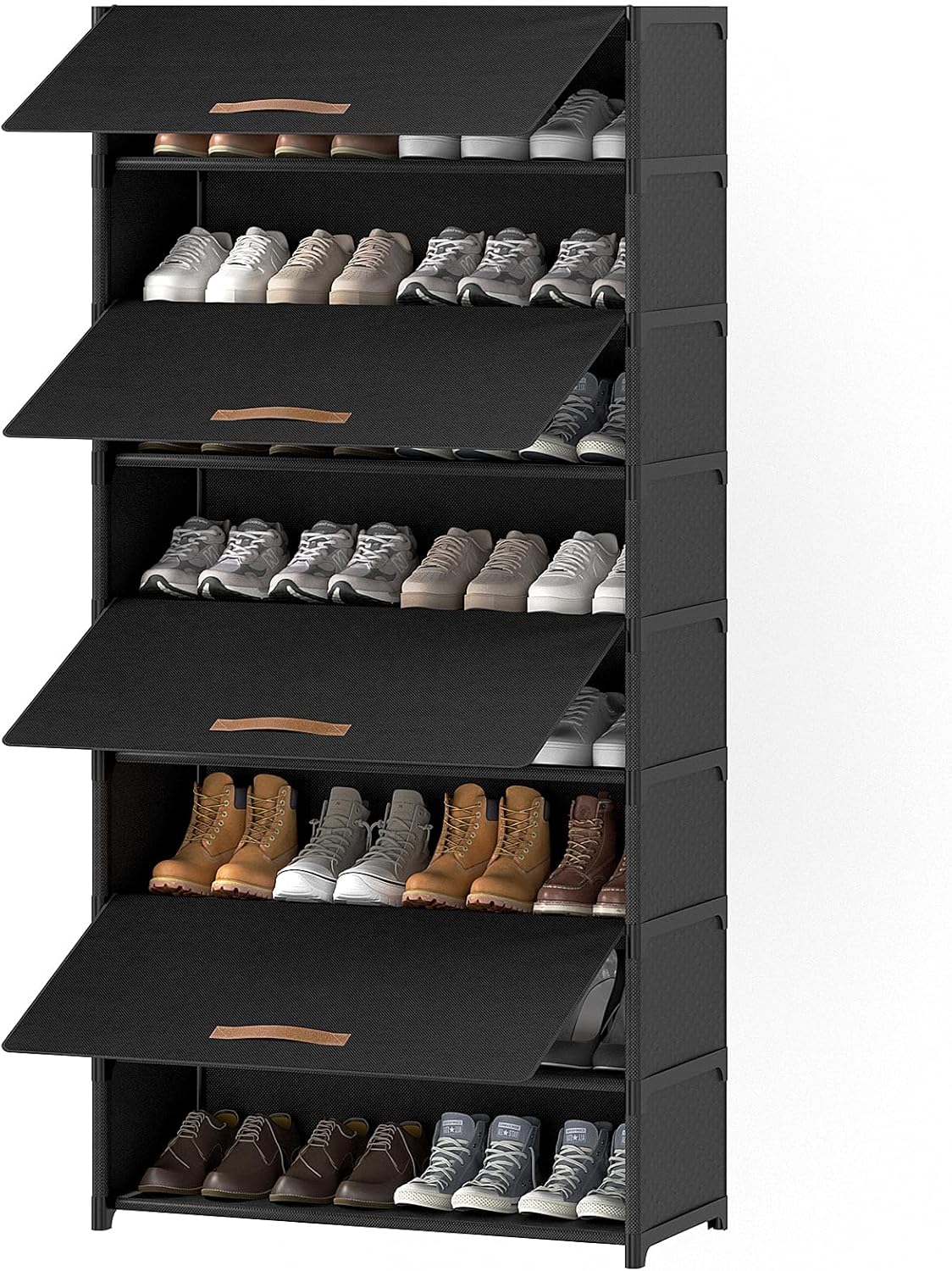 UNITSTAGE 9-Tier Shoe Rack with Door - 36 Pair Black Shoe Storage Cabinet for Closet, Entryway, Bedroom