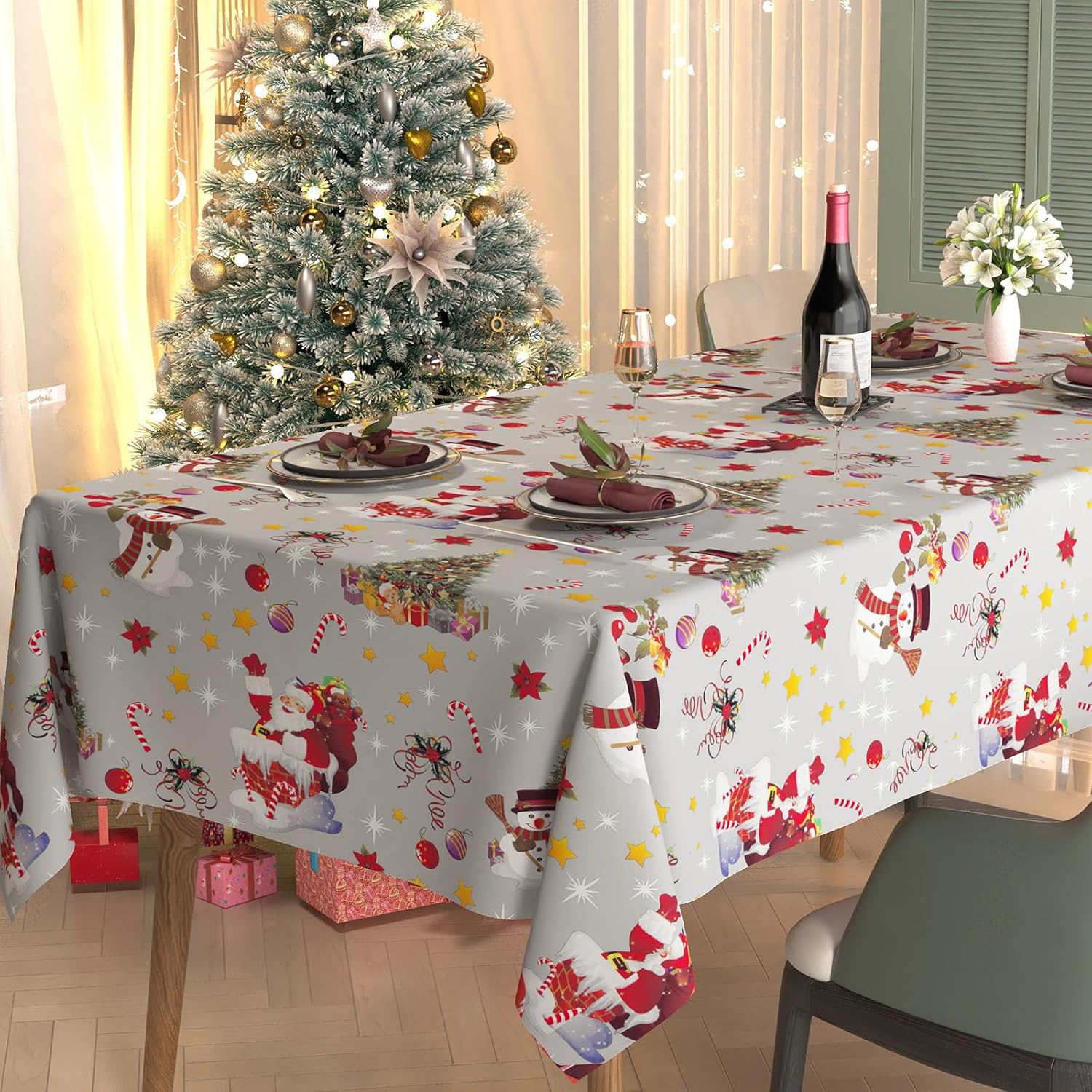 Rectangular Christmas Tablecloth, Heavy Duty Vinyl
