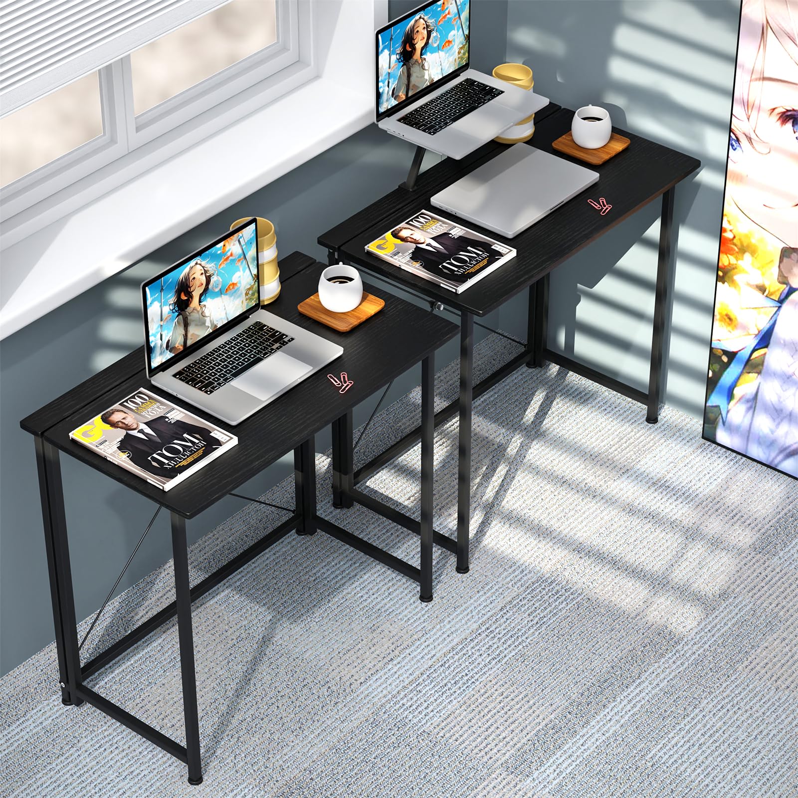 PIPIPOXER Table d'Ordinateur Pliante pour Bureau, Chambre, Lit, Canapé - Étude à Domicile - Noir 80x45x74cm