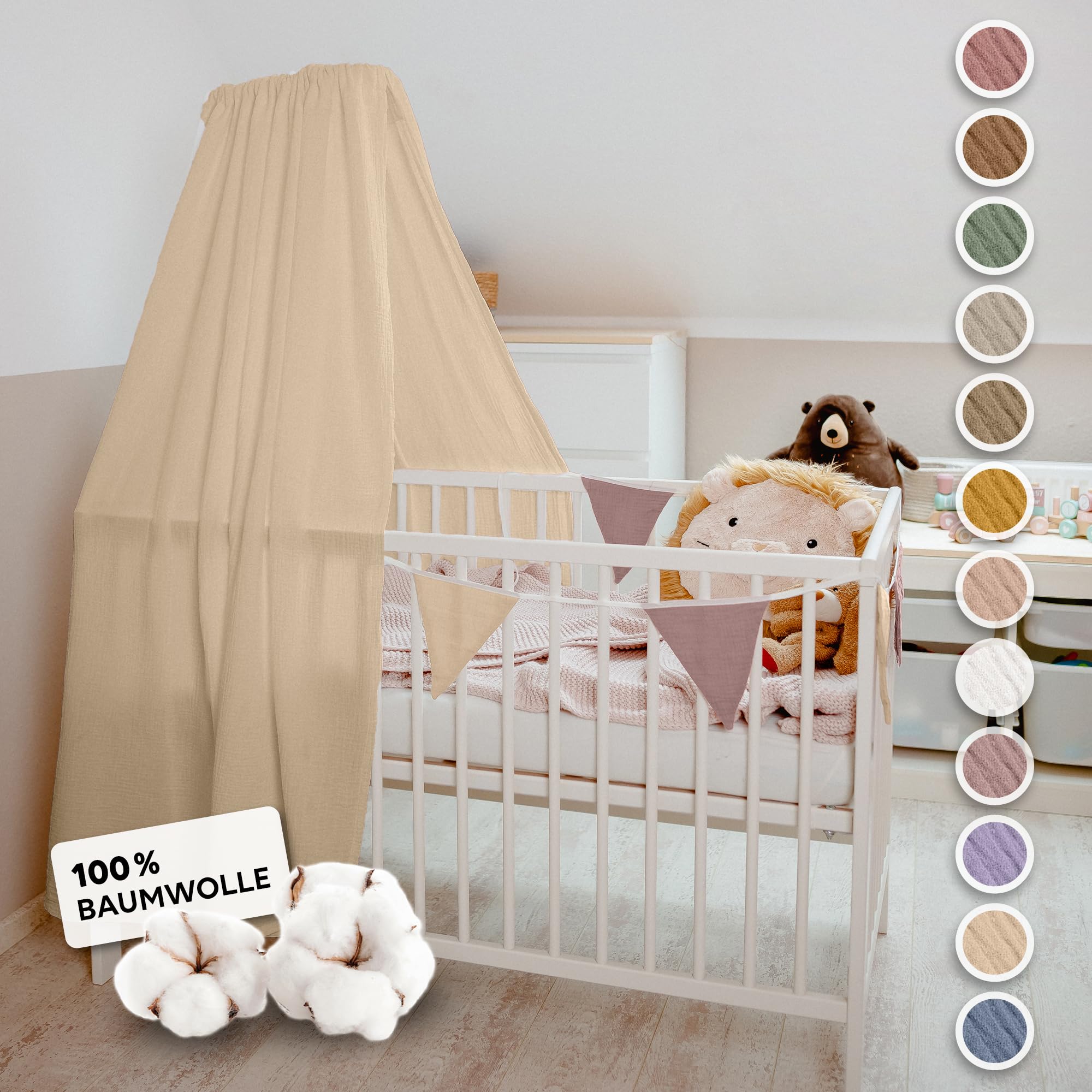 lilimaus Baldacchino Lettino Bambini in Mussola di Cotone Cucito a Mano