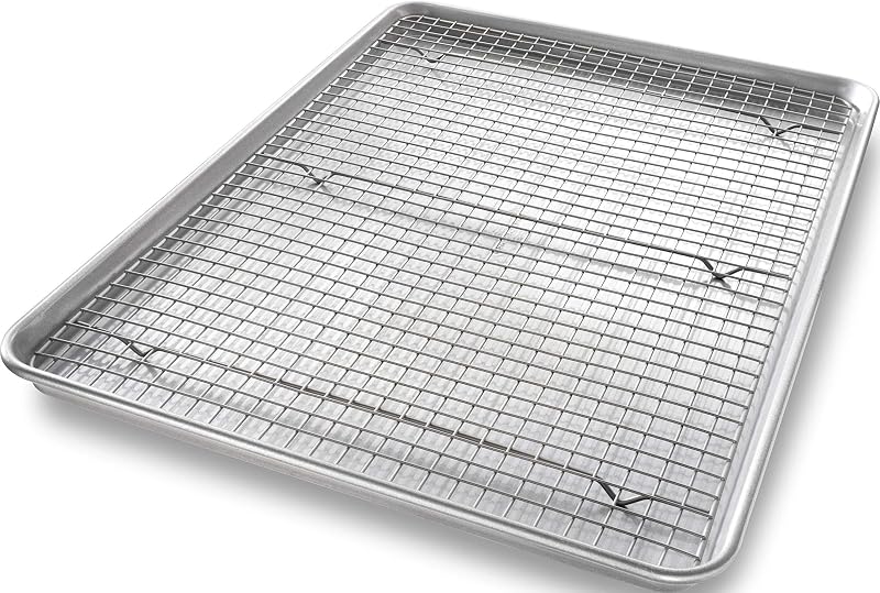 USA Pan 1607CR Bakeware Juego de bandeja para hornear extra grande y rejilla de enfriamiento antiadherente para hornear, XL, metal