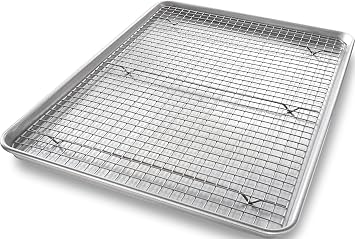 USA Pan 1607CR Bakeware Extra Large Sheet Baking Pan and Bakeable Nonstick Cooling Rack Set, XL, Metal