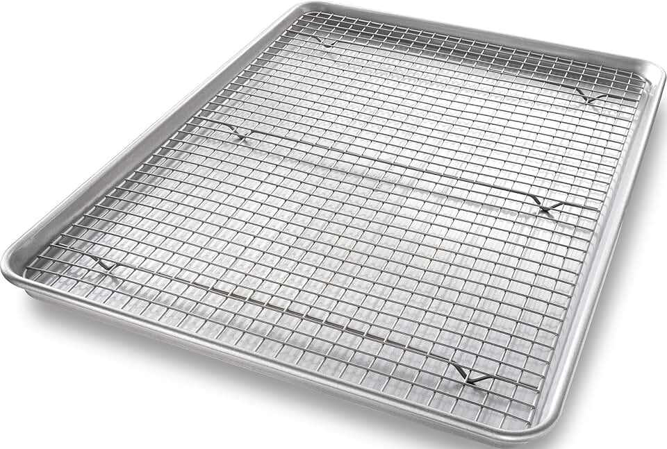 USA Pan 1607CR Bakeware Extra Large Sheet Baking Pan and Bakeable Nonstick Cooling Rack Set, XL, Metal