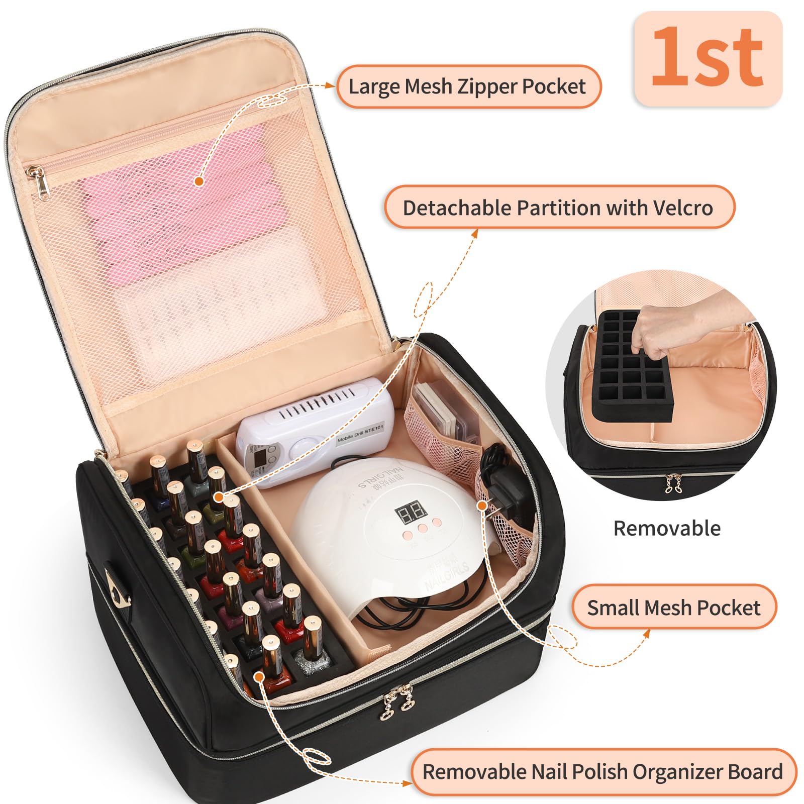 Nail Polish Organizer Case for Nail Supplies and Manicure Tools