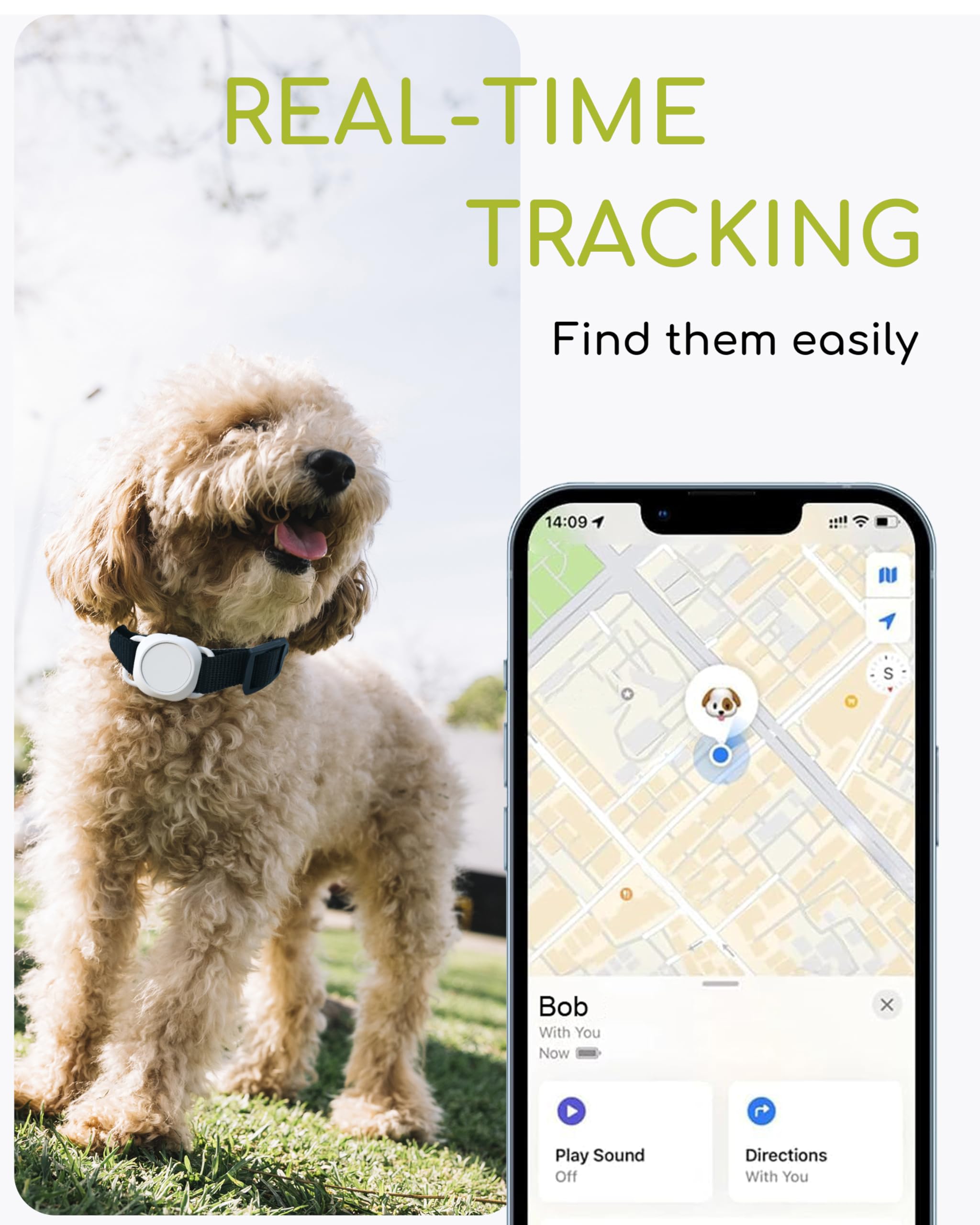 Dog Tracker, Smart Dog Collar with Real-time Pet Location, Cat Tracker Collar (iOS Only), No Monthly Fee & Long Battery Life, Works with Find My, Ideal for Dog/Cat (White) - image 2