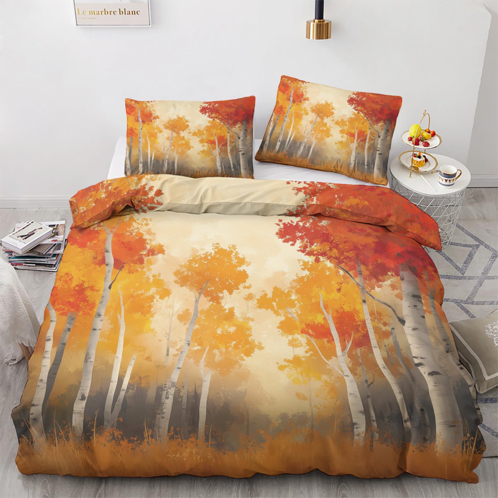 Nogawa Multicolor Birch Bedding Double - Forest Double Duvet Set - Reversible Quilt Cover & 2 Pillowcases With Zip And Ties, Ultra Soft And Non Iron Brushed Microfibre Bed Set