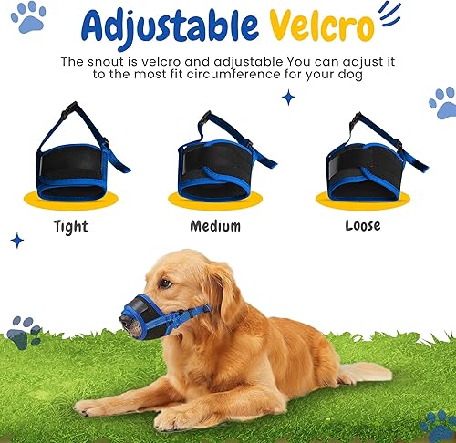 Miniatura 7 de PawWares Bozal para perro, protector bucal de nailon suave antimordeduras, bozal para beber, antimordeduras, velcro de doble capa, bozal para perros