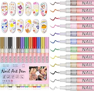 12 Colors Nail Art Pens Set Nail Polish Pens for Nail Art Design Acrylic Paint Nail Art Markers Drawing Painting Nail Art Graffiti Pen Quick Drying Waterproof 0.7mm