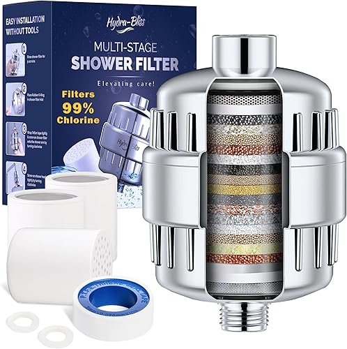 Filtro de ducha de 20 etapas vitamina C mejorada, suavizante de agua dura, eliminación de cloro, revitaliza la piel, el cabello y las uñas con 3
