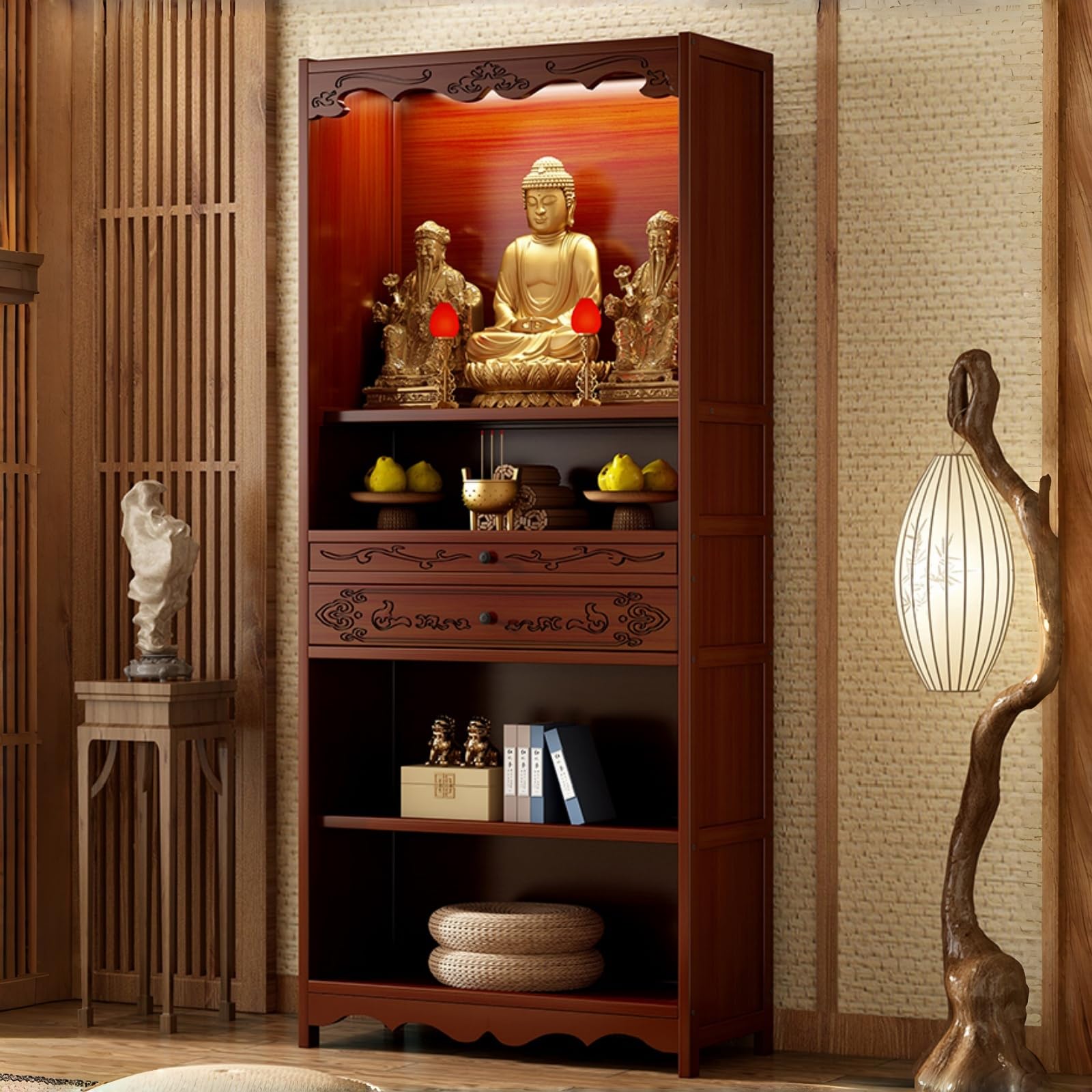 NHPJFDC Meditation Altar Table with Storage Drawer,Chinese Buddhist Shrine Cabinet,Personal Prayer Altar Table,Bamboo Pedestal for Temples and Homes 53cm/20.10in