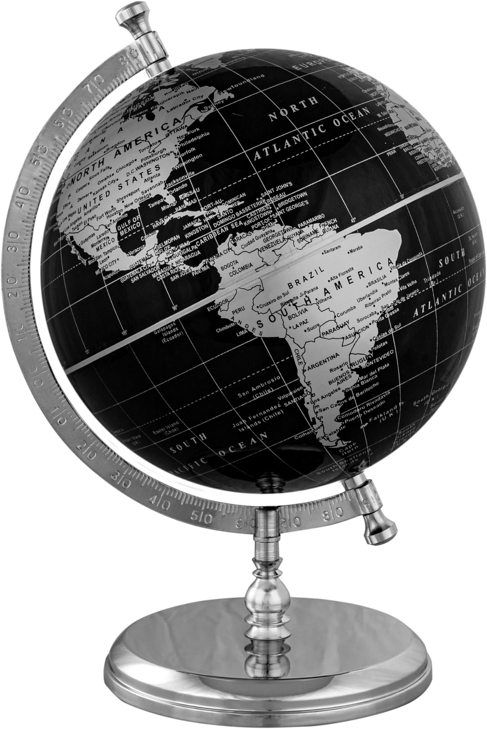 WINNER'S Prime SINGLE JOINT Globe | Height 29 Cm (11.6 Inch) Dia 20 Cm (8 Inch) with Metal Arc & Base | Educational & Decorative Globe(GP808) (Black Silver)