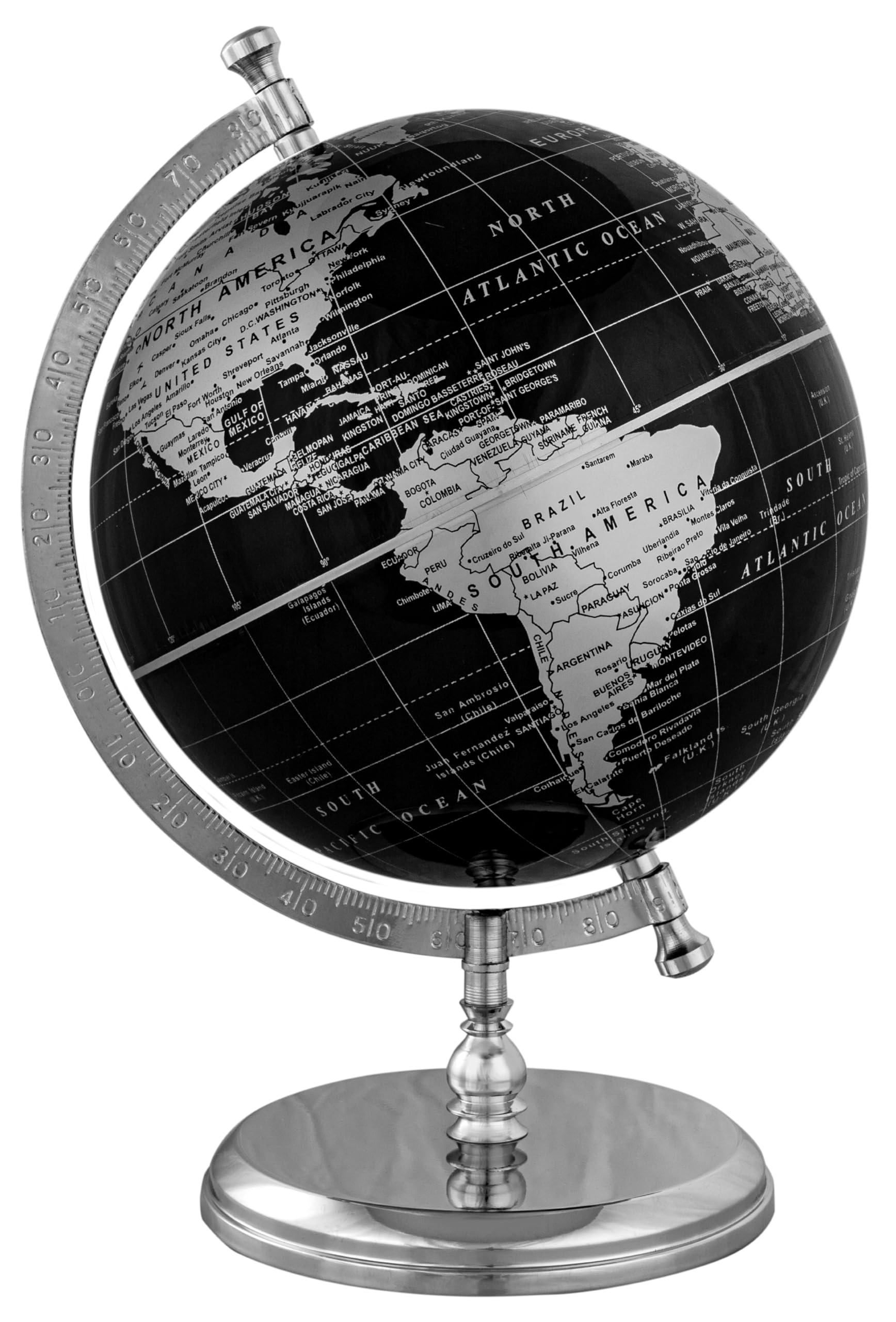 WINNER'S Prime SINGLE JOINT Globe | Height 29 Cm (11.6 Inch) Dia 20 Cm (8 Inch) with Metal Arc & Base | Educational & Decorative Globe(GP808) (Black Silver)