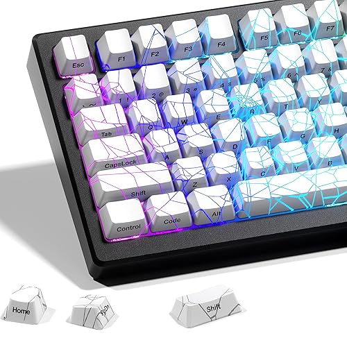 HITIME XVX Shine Through Keycaps w/IMD Tech, Custom Spider Web Keycaps 60 75 100 Percent, White Keycap Set Lines Backlit, OEM Profile Keycap, Side Printed Keyboard Keycaps for Keyboards