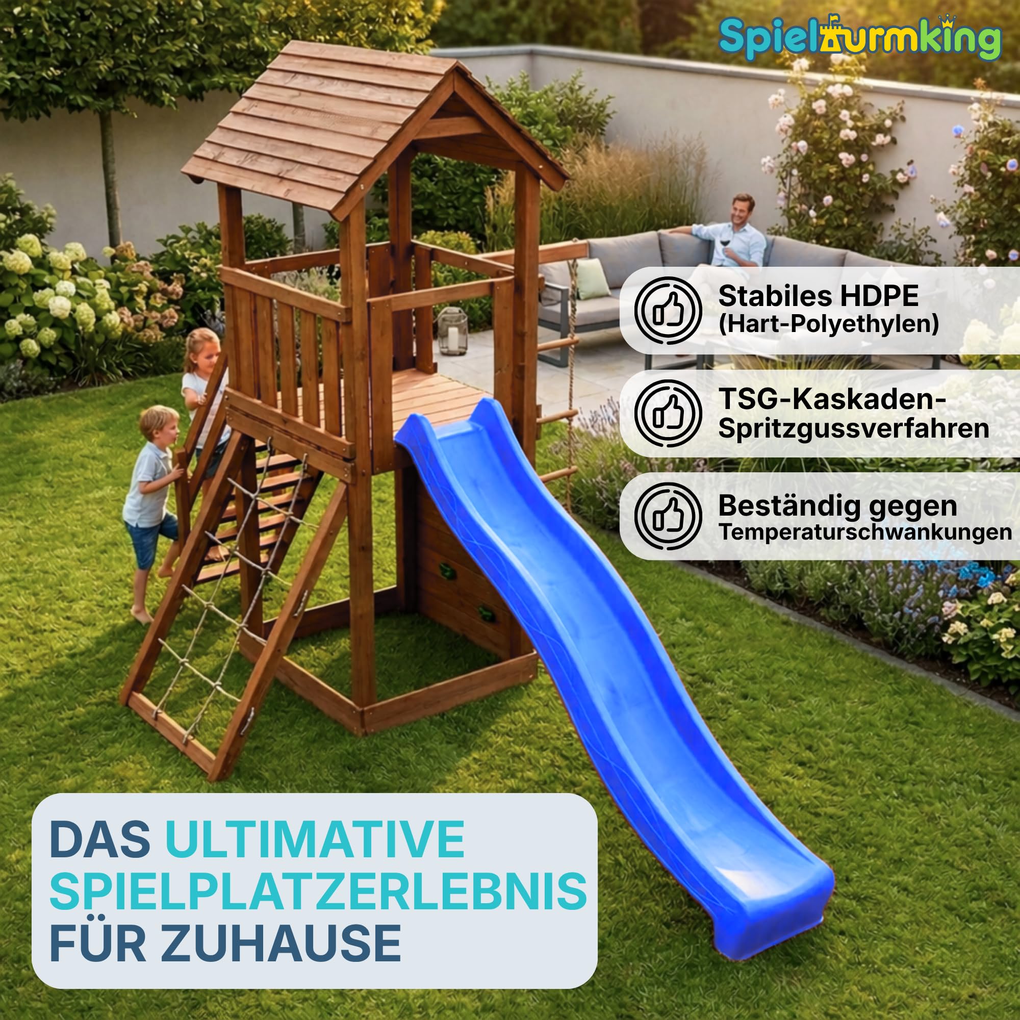 Kinder Rutsche 2,90 m Outdoor Garten Spielgeräte, Blau | Stabile Wasserrutsche für Kinder, Alternative zu Indoor Spielgeräten, Kinderrutsche 2,90 m, Wellenrutsche für Podestöhe 1,50