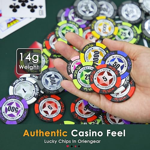 Miniatura 3 de ORIENGEAR Fichas de póquer de arcilla profesional, 50 piezas de 0.49 oz de compuesto de arcilla con denominación clara, fichas numeradas para juegos