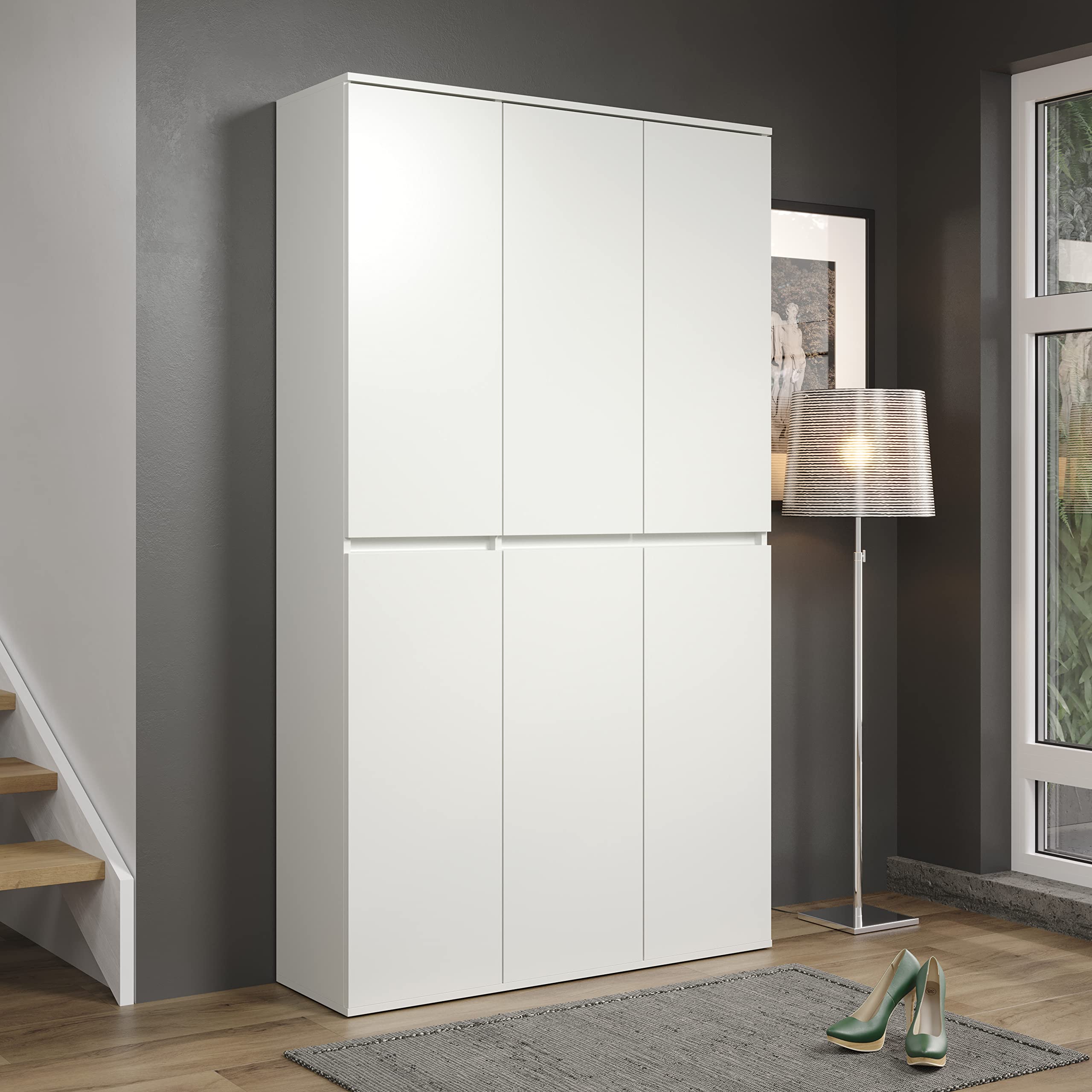 trendteam smart living - Nevada - Mehrzweckschrank - Weiß - Schrank mit 6 Türen, 12 Einlegeböden und 1 Kleiderstange - (BxHxT) 111 x 191 x 34 cm - grifflose Türen