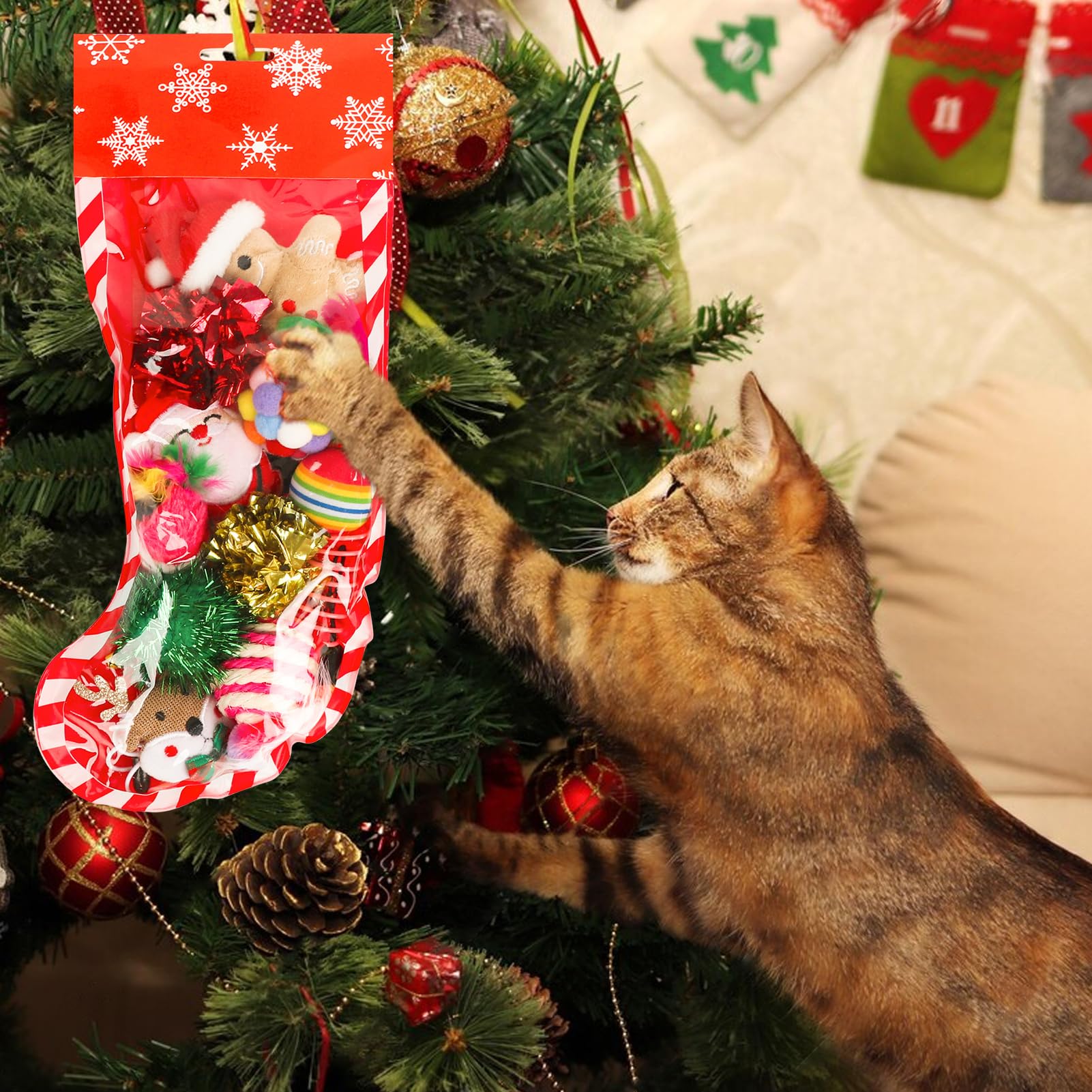 Christmas Stocking Cat Toys Set – 12Pcs Interactive Toys With Squeakers, Balls & Teasers, Holiday Gift For Cats