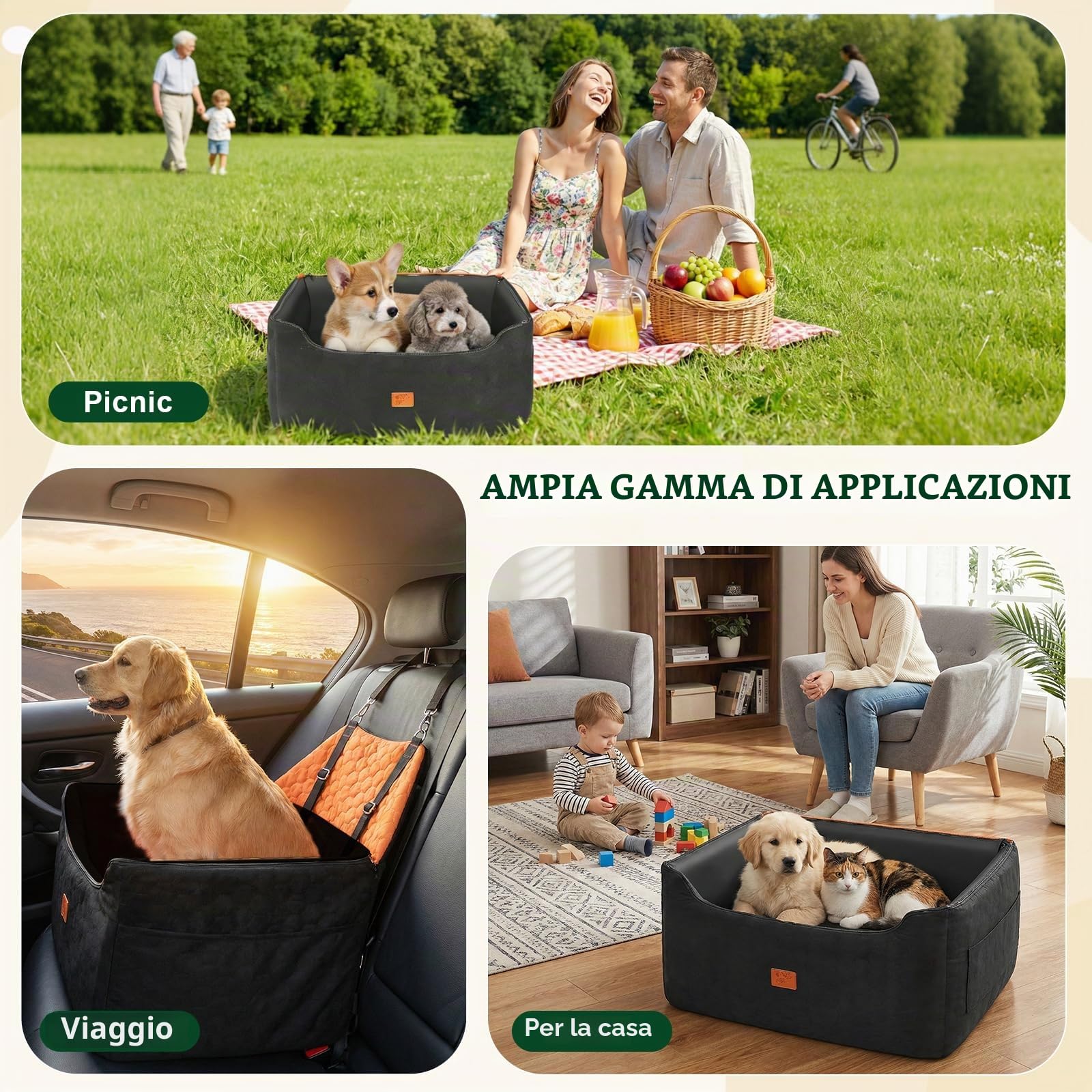 Seggiolino Auto per Cani,Rialzo Rimovibile e Lavabile per Cani di Taglia Media e Grande con Rivestimento in Pelle Impermeabile,Guinzaglio Incluso,Seggiolino Cane Auto più Pesanti(Nero brunastro)