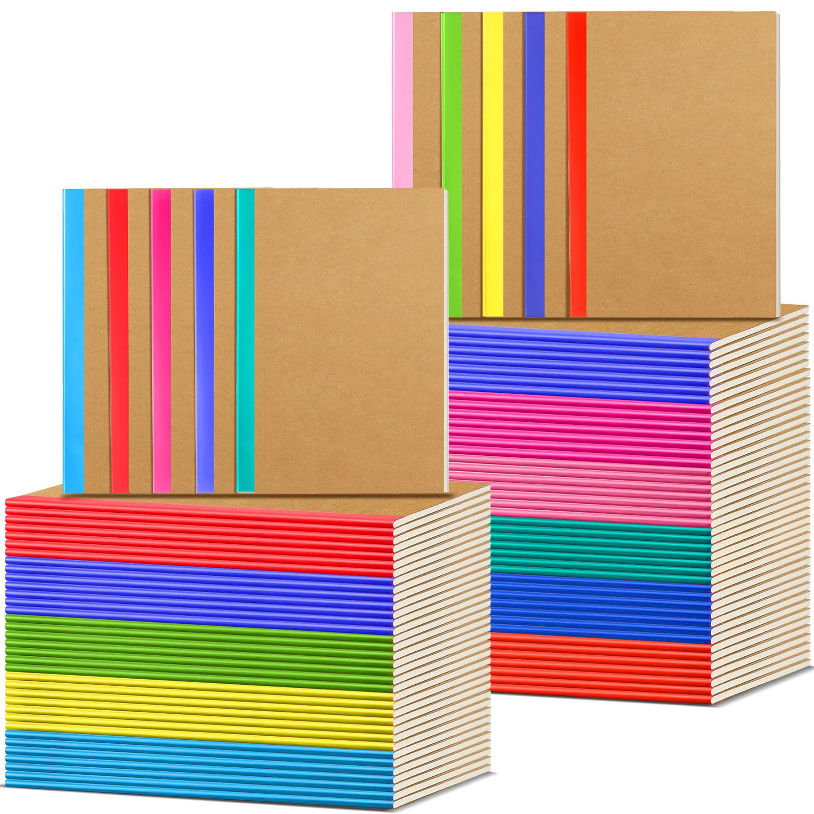 Handepo Confezione da 100 quaderni in carta kraft, 60 pagine, a righe, a righe, copertina morbida, diari di viaggio, per studenti, ufficio, scuola (colorati, A5)