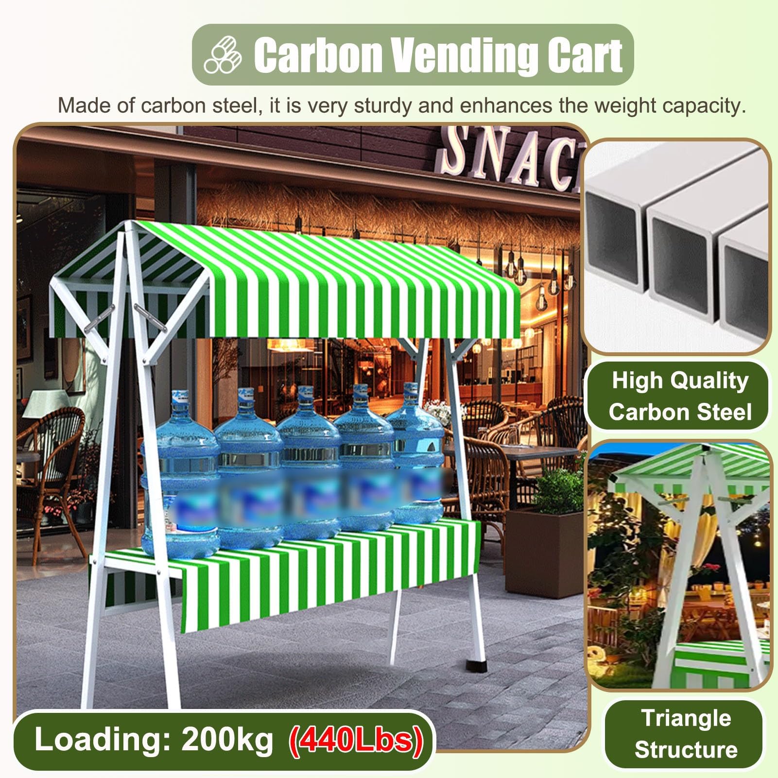 Soporte de exhibición portátil para fiestas y mercados, carrito de acero para vendedores de alimentos y postres