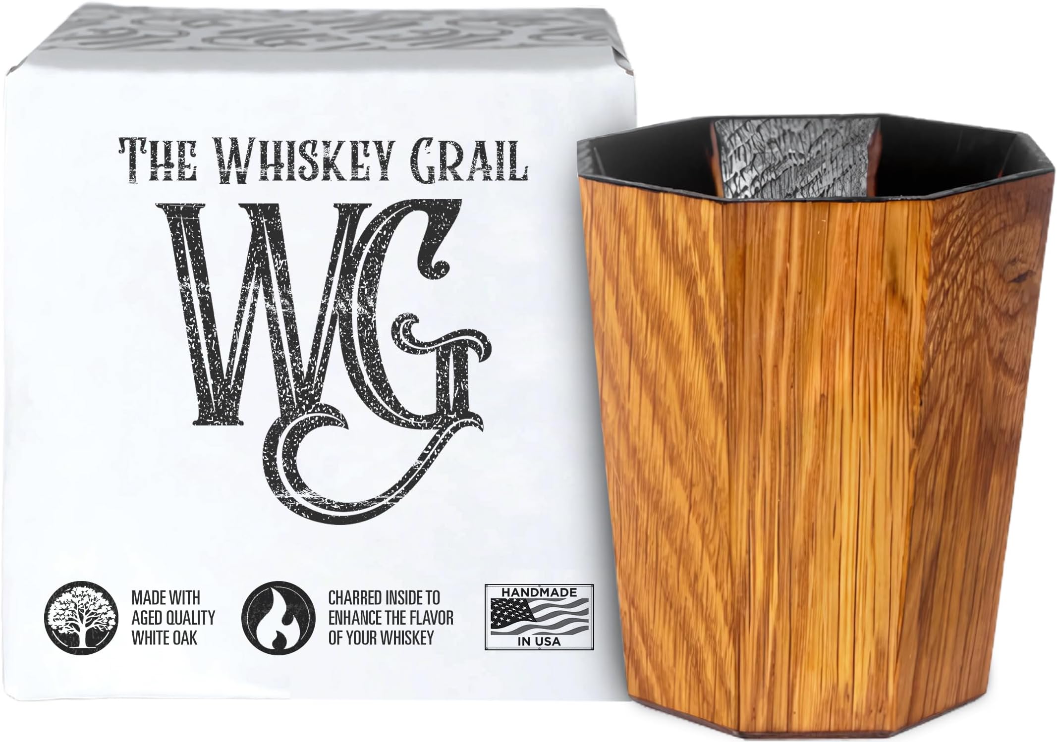 Whiskey Grail - The Mash Bill - Wooden Whiskey Cup – Wooden Bourbon Cup for Men, Old Fashioned Charred Oak Whiskey, Unique Barrel-Inspired Drink Accessory - Gifts for Bourbon Lovers
