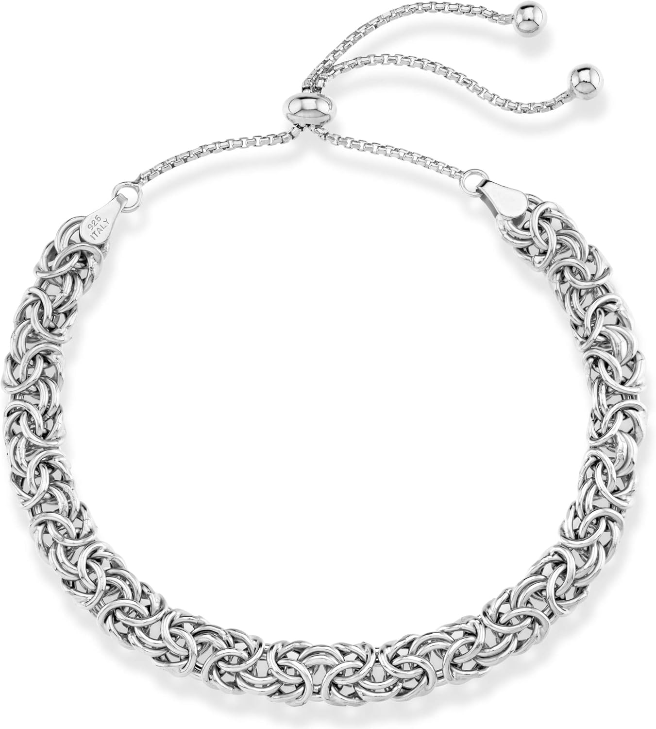 Miabella Italian 925 Sterling Silver, 18K Gold Plated Byzantine Bolo Bracelet for Women, Adjustable Bracelet, Handmade in Italy