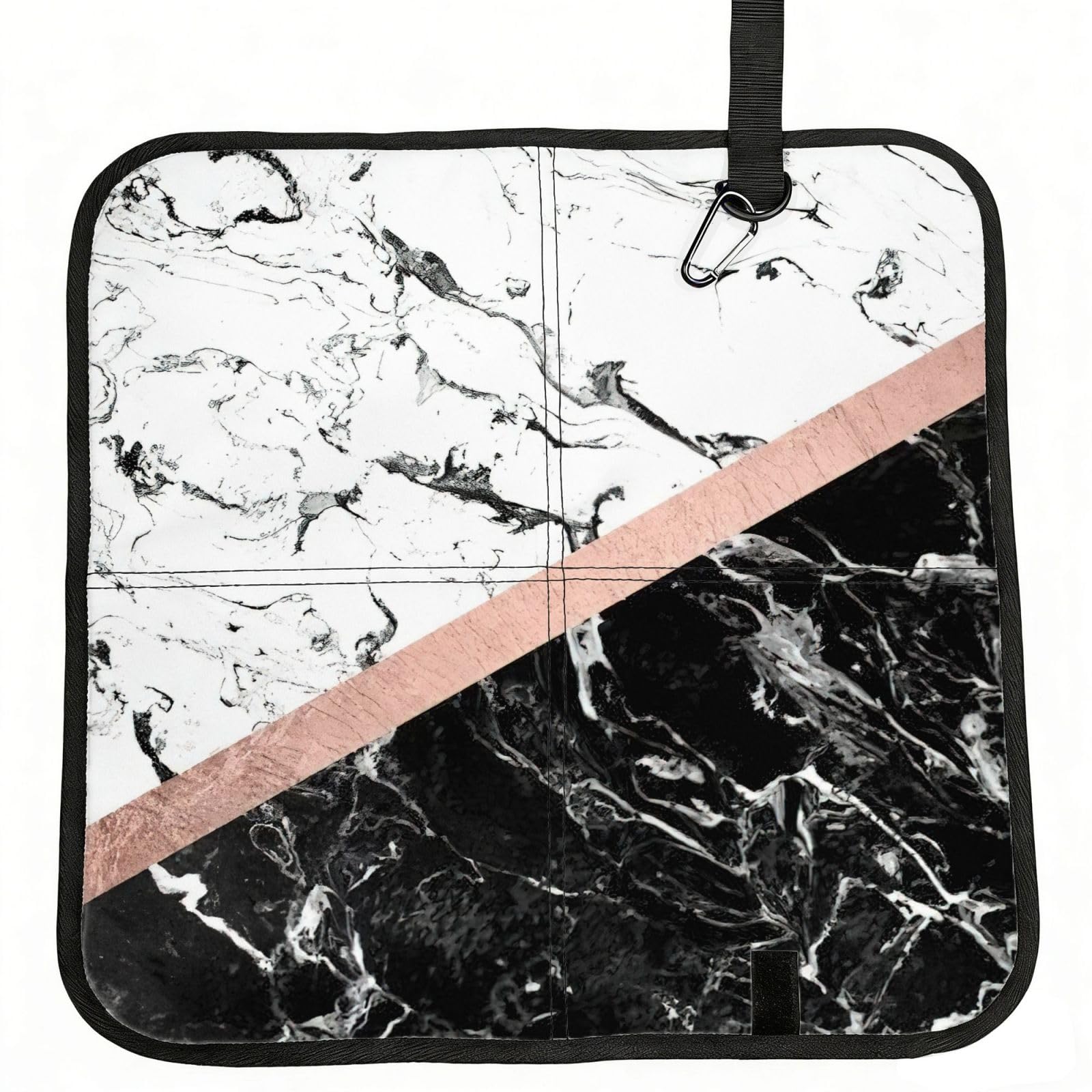 SDEGTHO Black White Marble Printed Foldable Seat Pad with Closure, Lightweight Cushion for Airplane Travel Camping