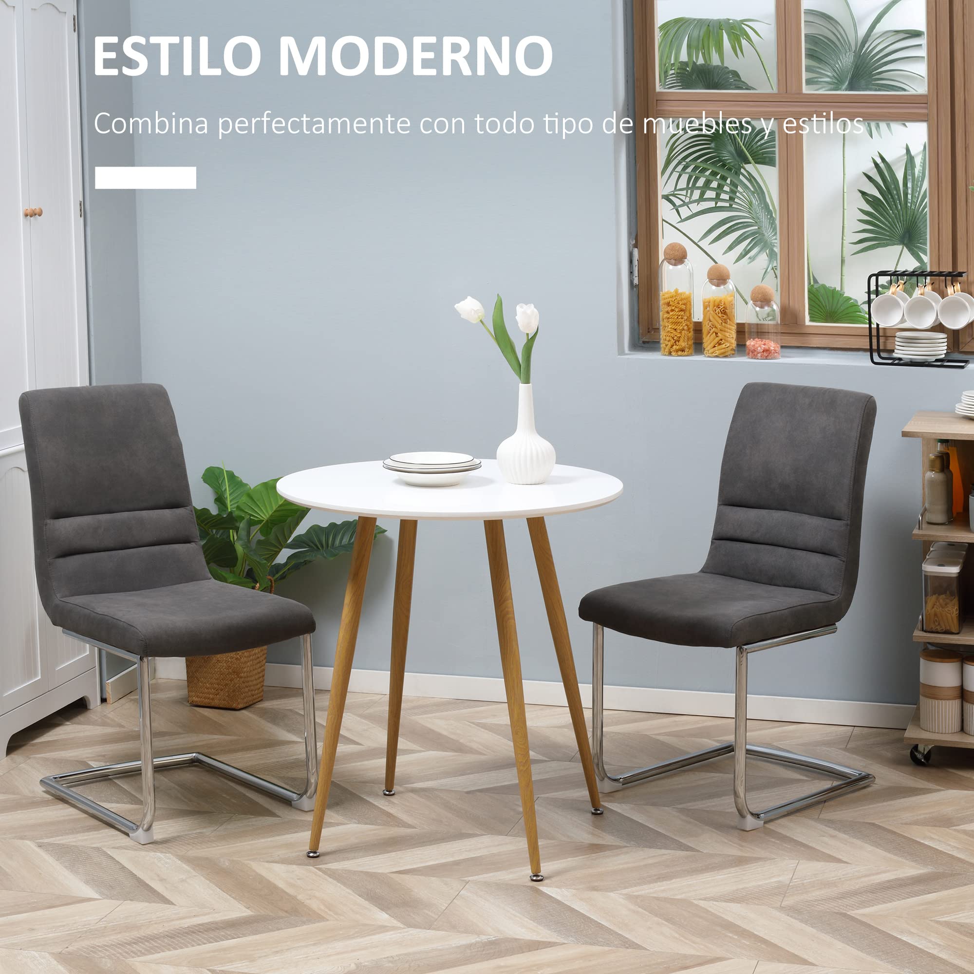 HOMCOM Mesa de Comedor Redonda para 2 Personas Carga 80 kg Ø72x75cm Blanco