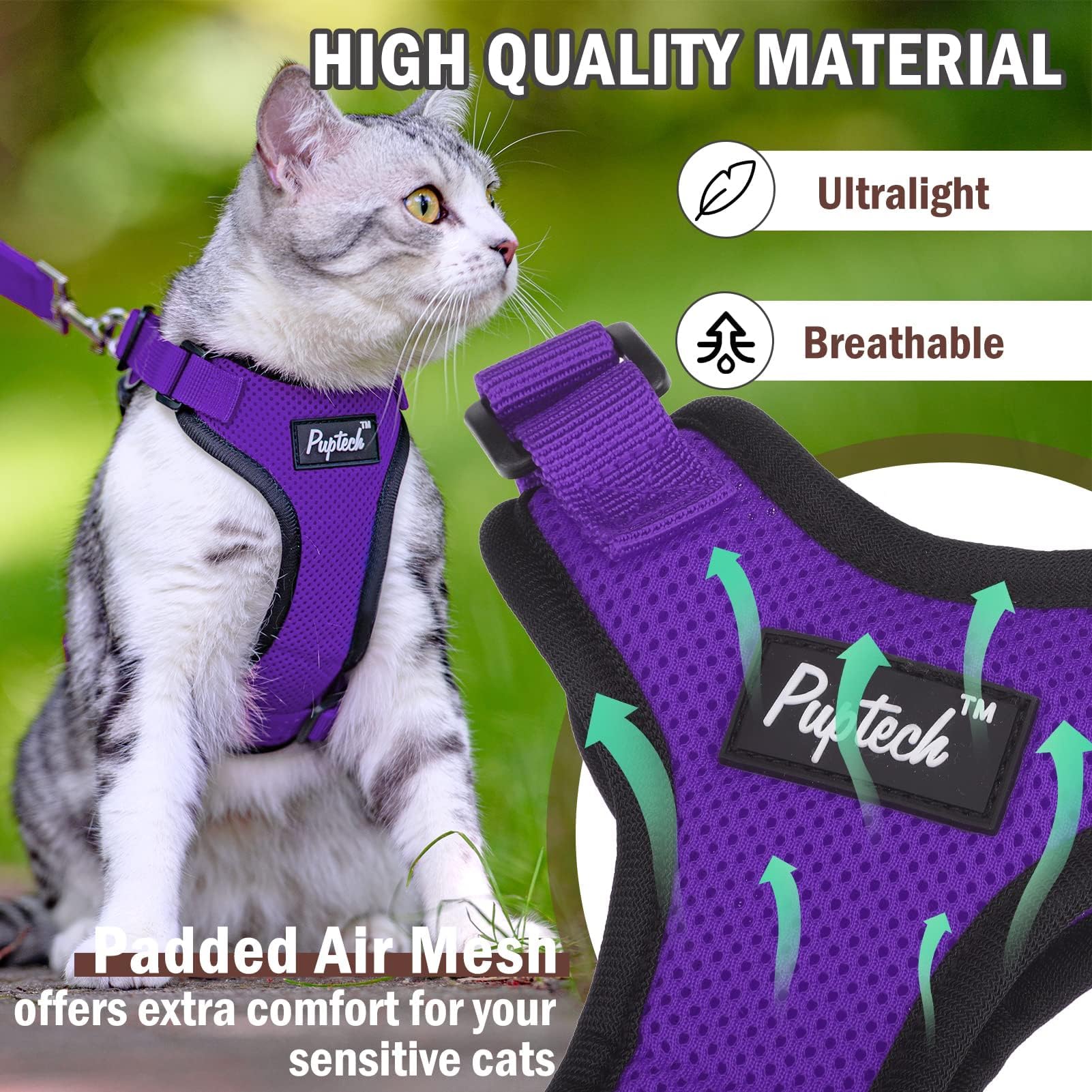Cat Leash Escape Proof Cat Walking Harness Adjustable Vest