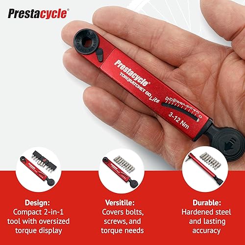 Miniatura 4 de Prestacycle TorqRatchet GO Lite - Llave dinamométrica portátil de 3 a 12 Nm y multiherramienta de trinquete, 9 puntas endurecidas, herramienta de