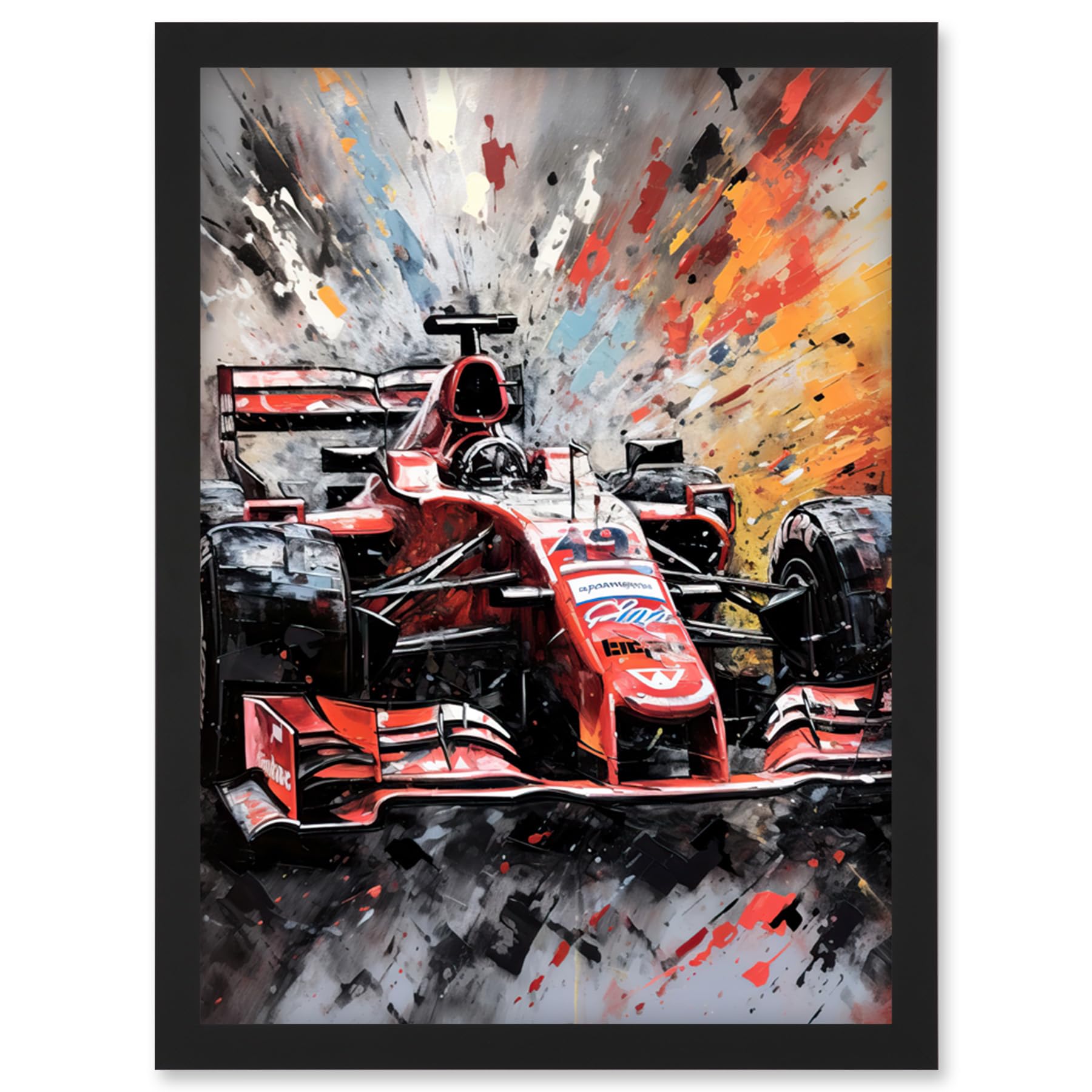 Artery8 Grand Prix Paint Splat Red Race Car Bold Artwork Framed Wall Art Print A4