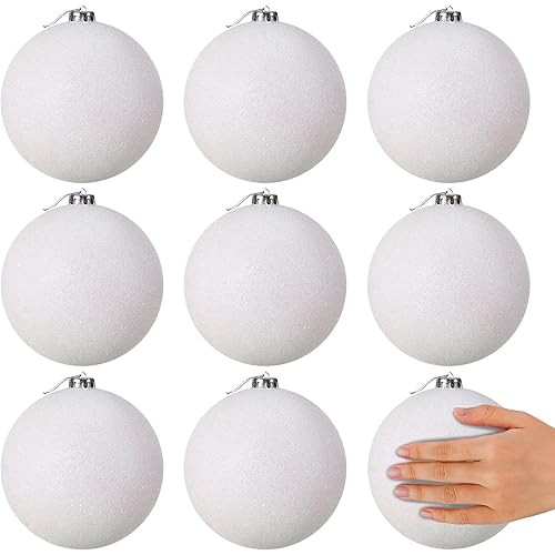 Meooeck Christmas Ball Ornaments 6 Inch Hanging Tree Ornament Christmas Tree Balls Large Plastic Balls Big Outdoor Hanging Decorations for Xmas Yard Holiday Party Outside (Glitter White,8 Pcs)