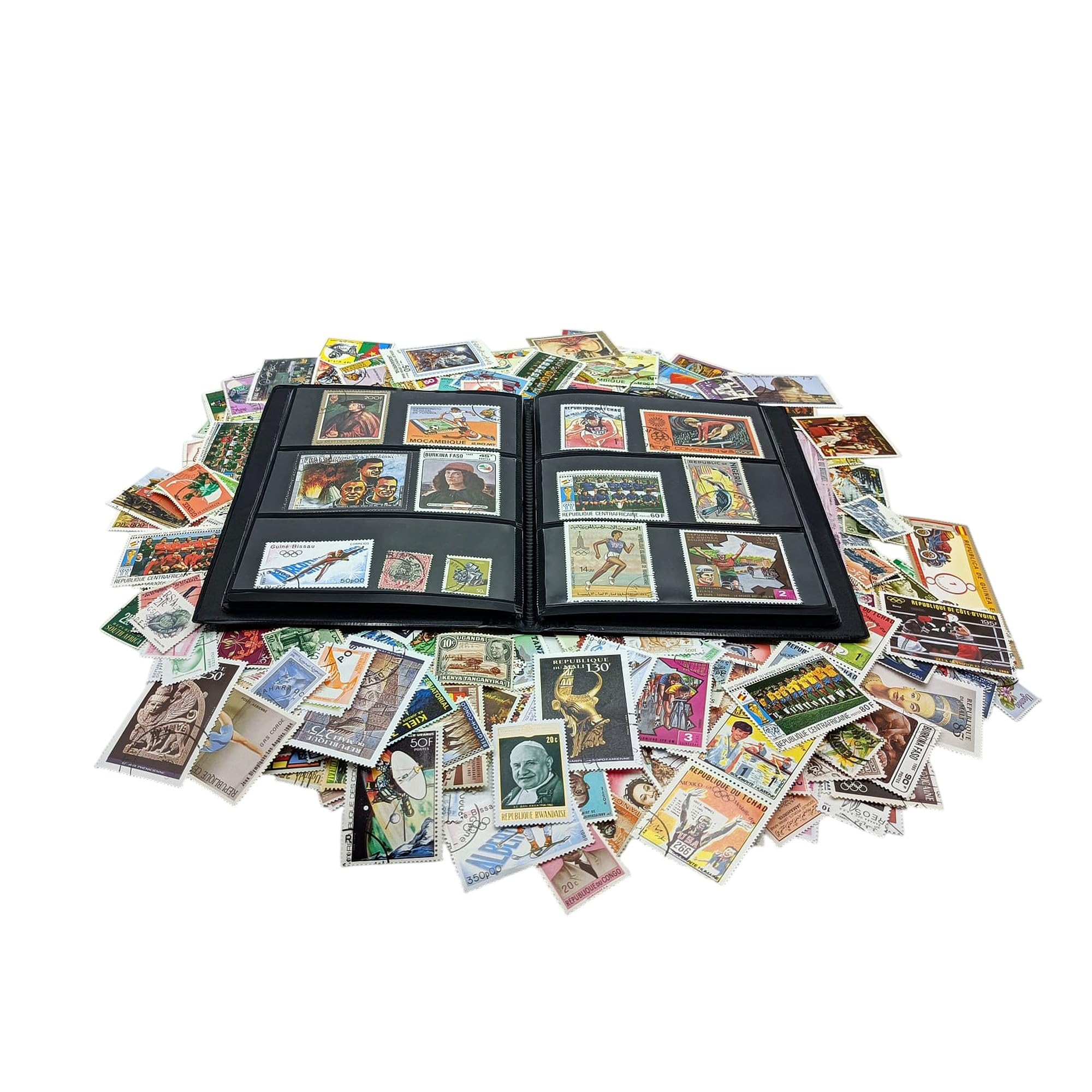 IMPACTO COLECCIONABLES Kolekcja 500 afrykańskich znaczków z albumu w zestawie (14 x 18 x 1 cm) | Wzbogać swoją kolekcję filatelistyczną z autentycznymi stemplami stemplowymi w kompaktowym, eleganckim