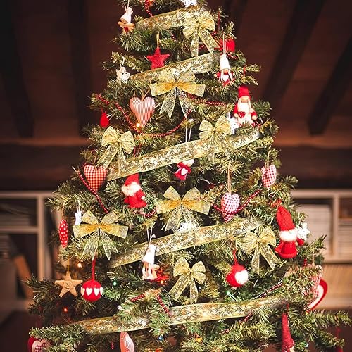 Miniatura 10 de Luces de cinta de Navidad plateadas, decoraciones de árbol de Navidad, 2.5 pulgadas x 16.4 pies, 50 luces LED alimentadas por pilas, alambre de