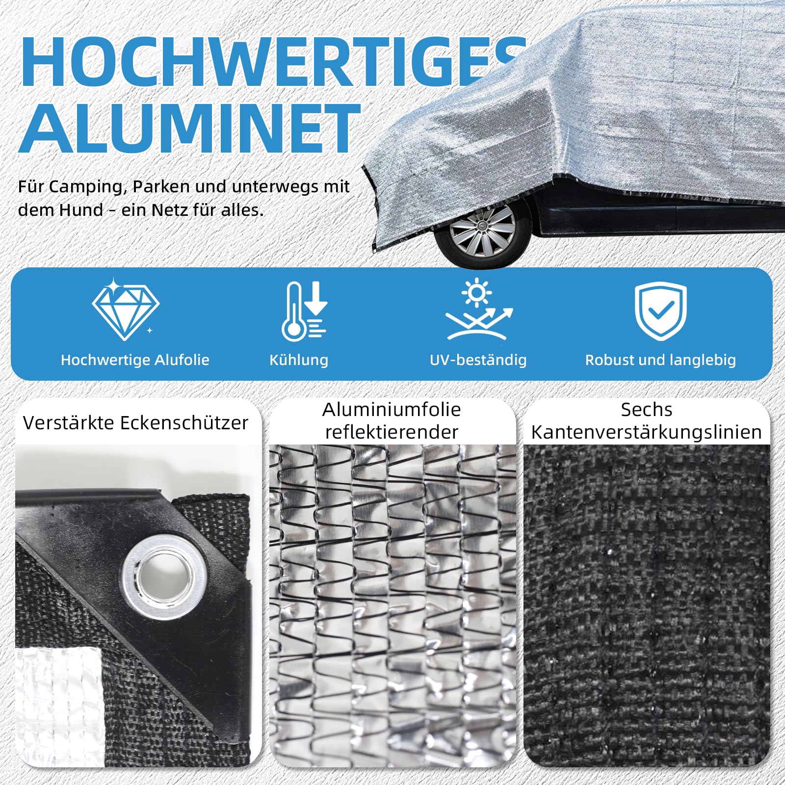 Sonnenschutznetz für Auto und Haustier, wärmeisolierendes Aluminiumfoliennetz,Sonnenschutznetz für Volkswagen T-ROC, Volkswagen Tiguan, Toyota Yaris Cross, BMW X1/iX1 SUVs.(4 * 3m)