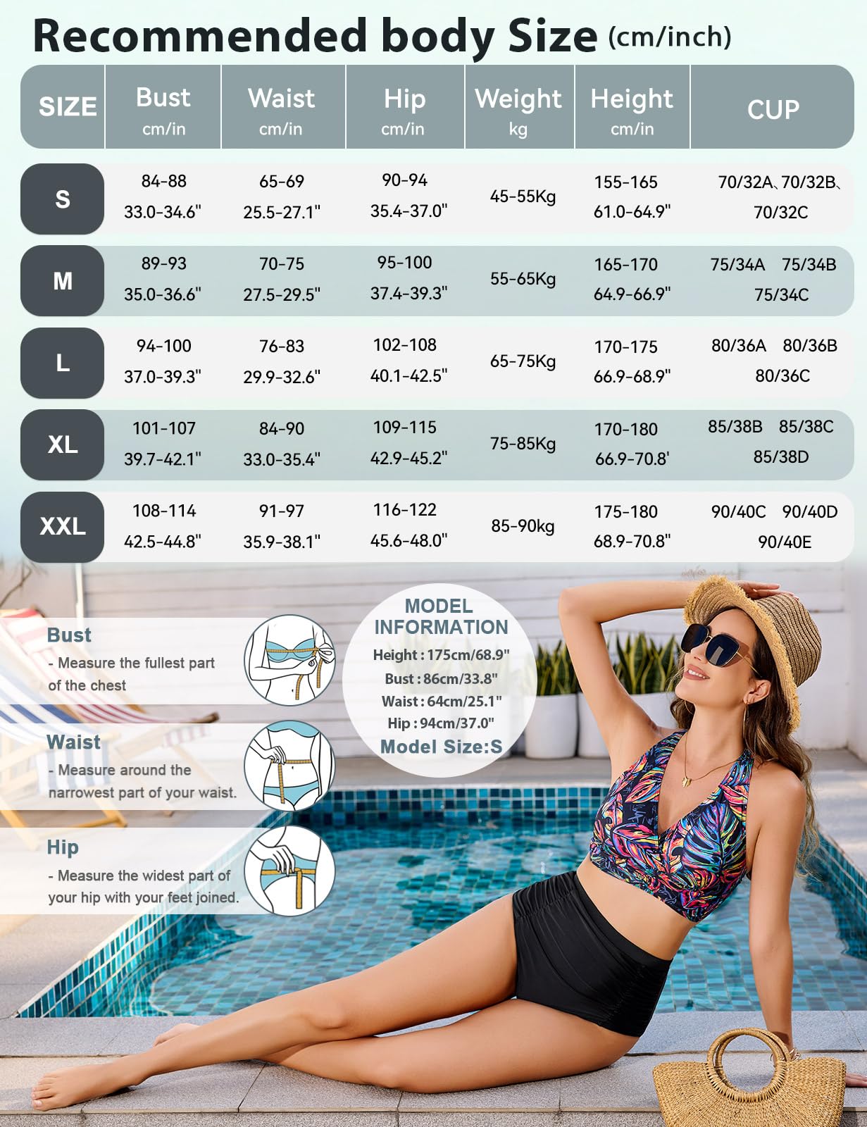 Voqeen Mujer Bikinis Reductor Barriga Cintura Alta Traje de Baño 2 Piezas Push Up con Relleno Conjuntos de Bikinis de Playa Bañadores de Natacion Cuello en V Bikini Top y Braga Ajustable
