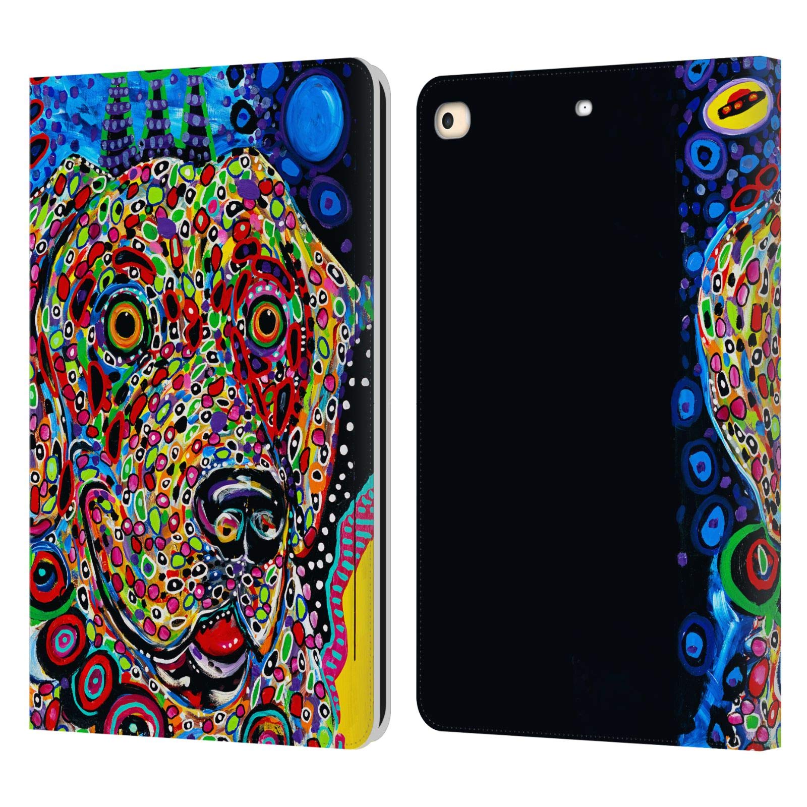 Étui portefeuille multi-support iPad 9.7 2017 Lune Chiens 2 en cuir