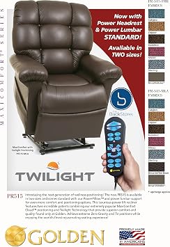 Golden Technologies MaxiComfort Cloud with Twilight PR515-MLA PR-515 Medium Large 375 lb. Weight Capacity 5 Zone Infinite Position Power Lift Chair Recliner - Brisa Coffee Bean Ultra Leather Fabric