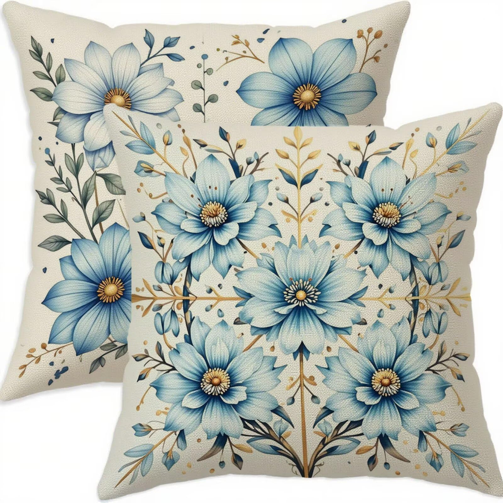 Housse de coussin 70x70 lin haut de gamme imperméable bleu géométrique