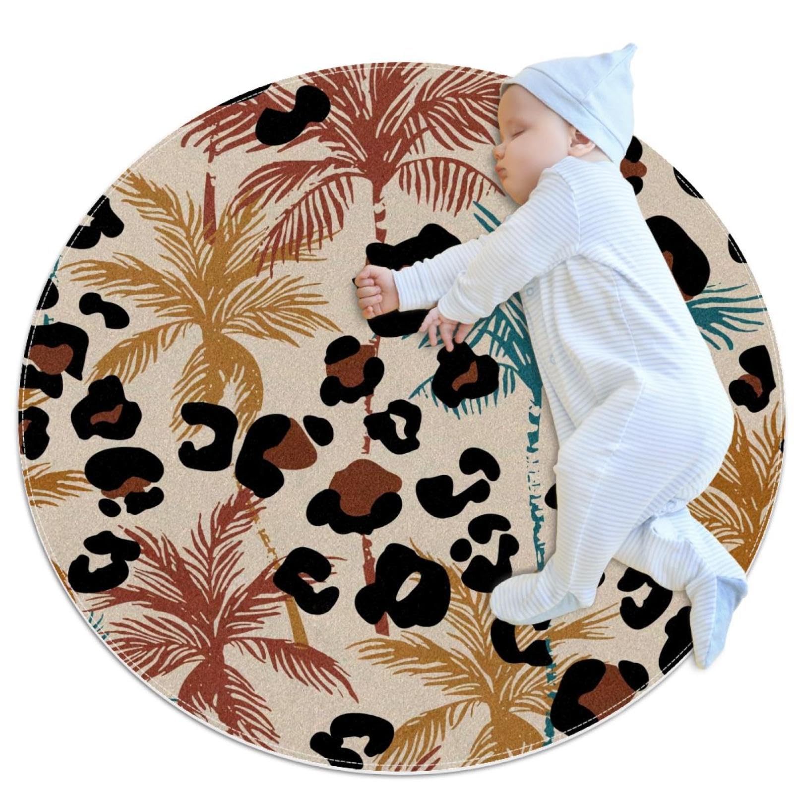 Tapis de sol antidérapant léopard et camomille rond 1 m sécurisé pour douche