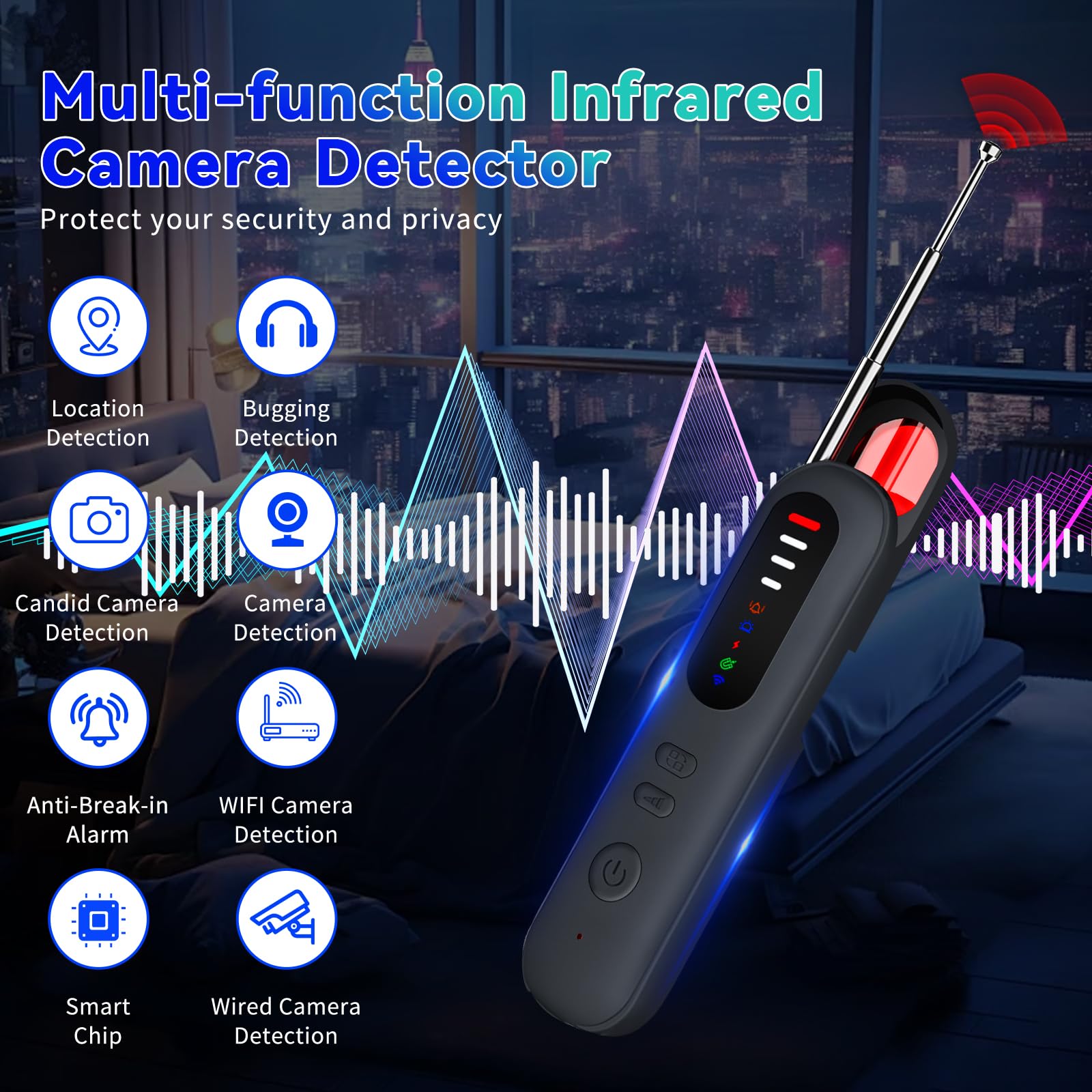 Rilevatore di Microspie Senza Fili,4 in 1 Professionale Portatile Rilevatore di Telecamere Nascoste RF Microspie Anti Spy Anti Recording Detector per Hotel Ufficio Casa Auto