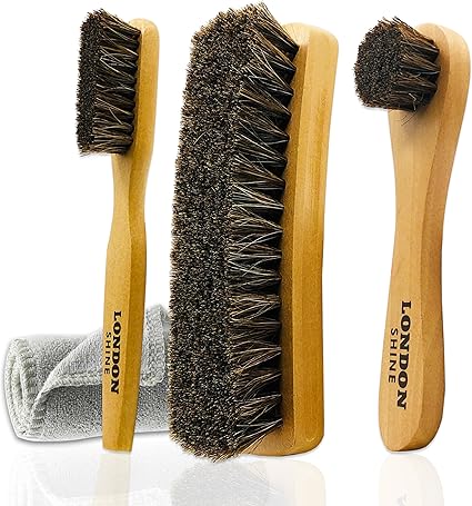 Horsehair Shoe Brush Kit – Premium 4 Pcs Shoe Care Set for Leather Shoes, Boots & Sneakers | Soft Bristle Brushes for Cleaning & Polishing.