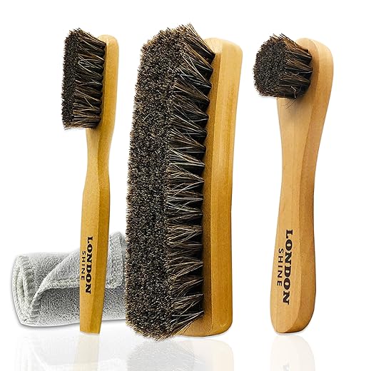Horsehair Shoe Brush Kit – Premium 4 Pcs Shoe Care Set for Leather Shoes, Boots & Sneakers | Soft Bristle Brushes for Cleaning & Polishing.