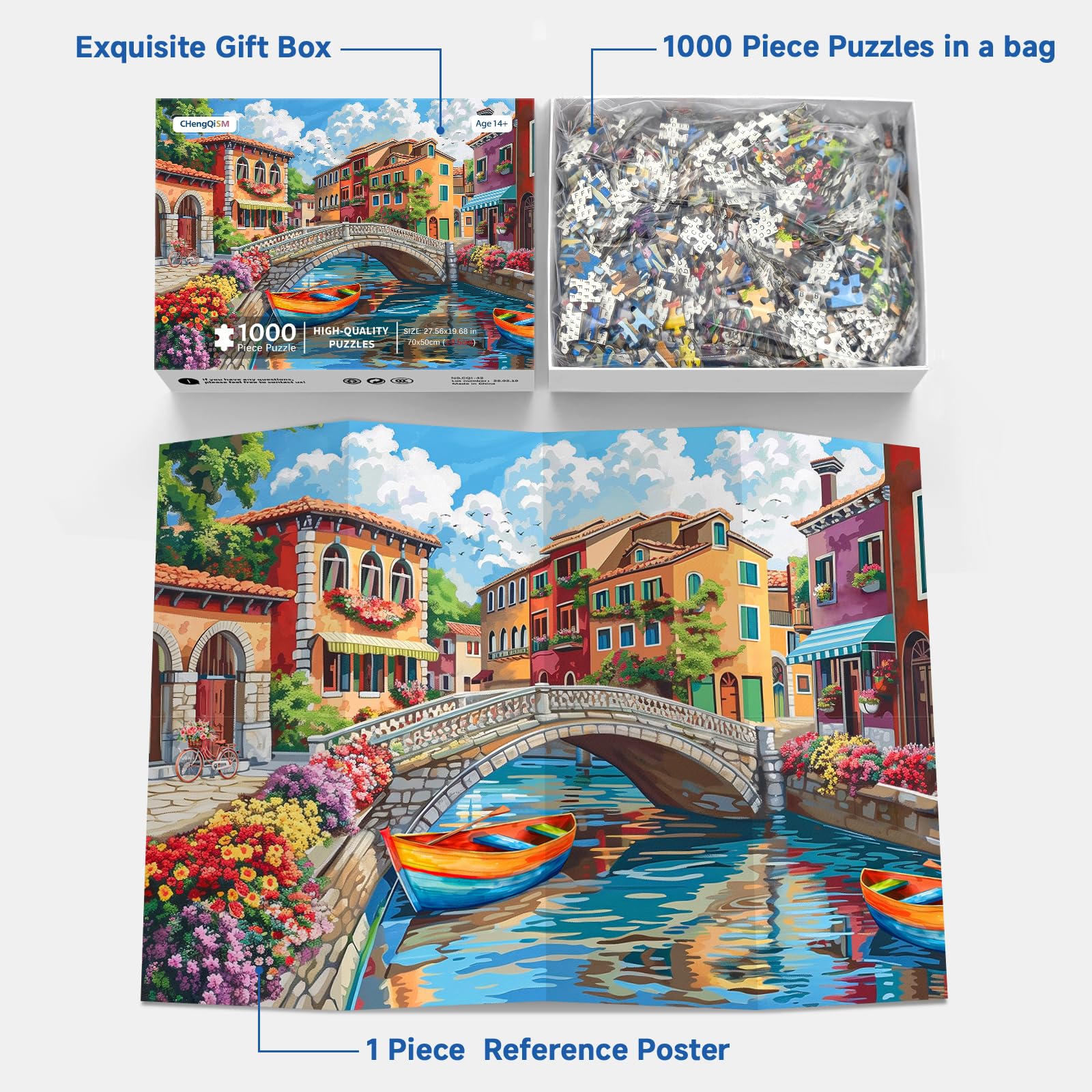 Jigsaw Puzzle 1000 Pieces-Italian style town puzzles for adults Landscape jigsaw puzzles for adults 1000 Natural Scene Puzzles for Adults Teens Interactive Toy Brain Teaser - Image 4