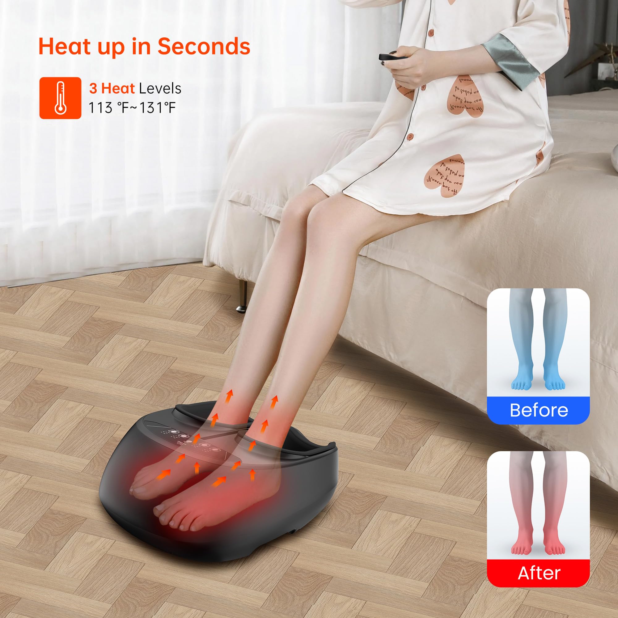Snailax Masseur de Pieds Shiatsu, Appareil de Massage des Pieds Électrique avec Chaleur, Pétrissage, Compression et Vibration, Télécommande, Chauffe-Pieds, Taille jusqu'à 47, Cadeau Homme et Femme