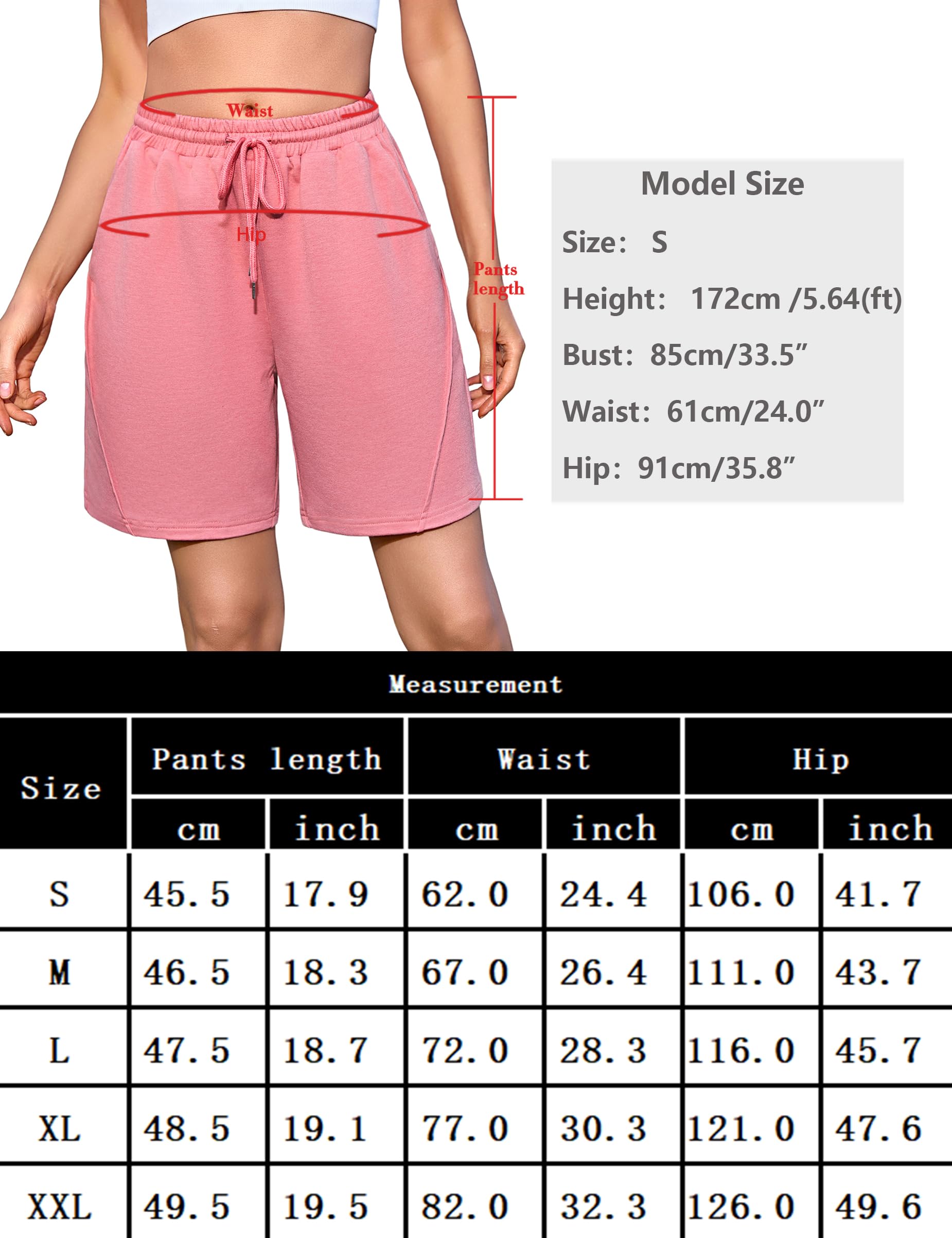 Litherday Pantalones Cortos Mujer Algodón Cintura Alta Ajustable con Bolsillos Deportivos Fitness Yoga Running S-XXL